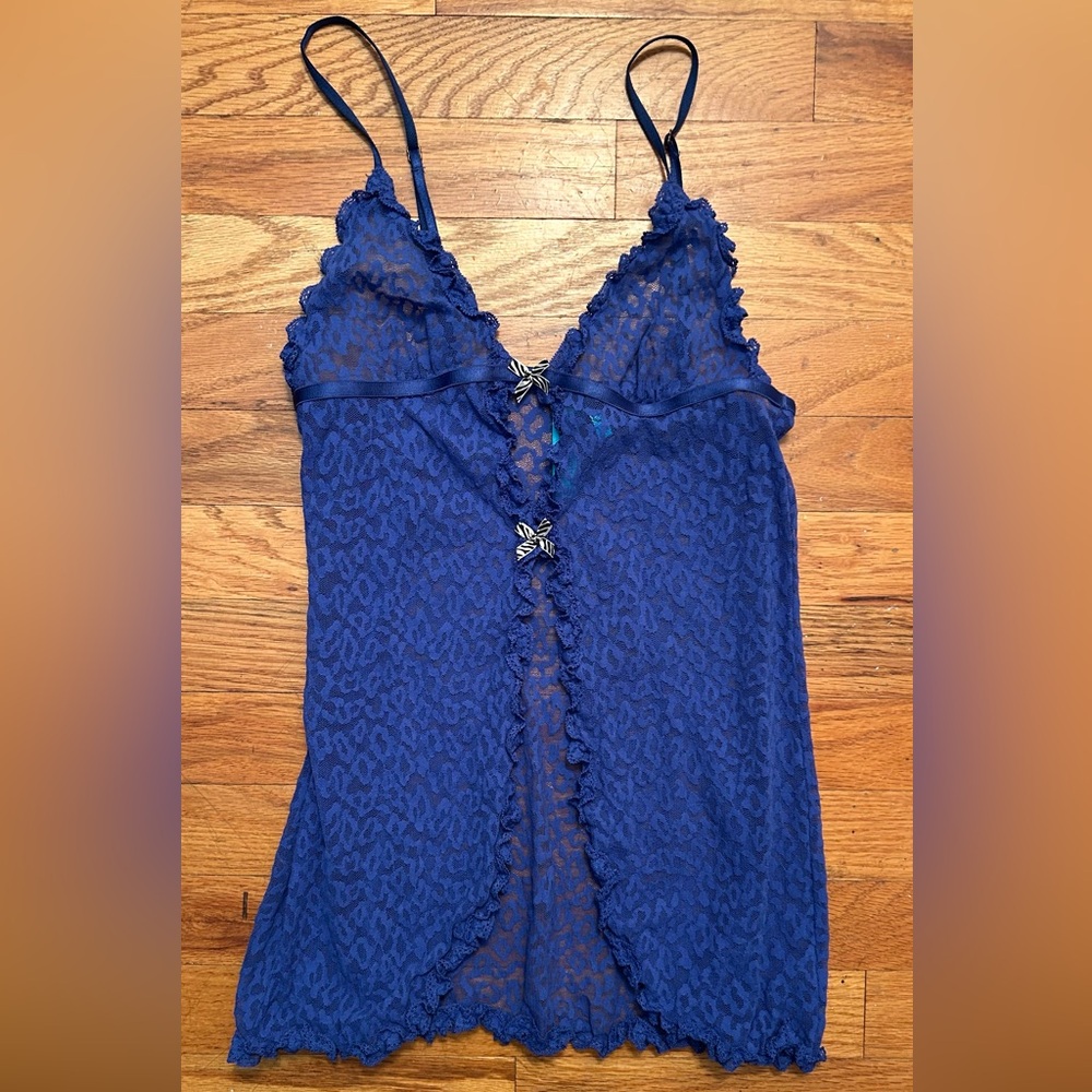 Victoria’s Secret The Lacie Blue Zebra Bow Lace Teddy S Cami Tank Split Front
